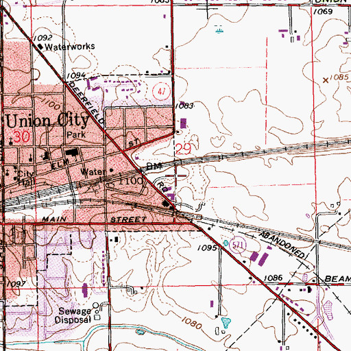 Topographic Map of Village of Union City, OH