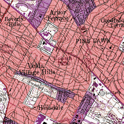 Topographic Map of Village of Uplands Park, MO