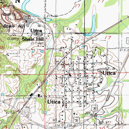 Topographic Map of Village of Utica, MO