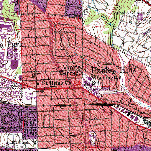 Topographic Map of Village of Vinita Terrace, MO