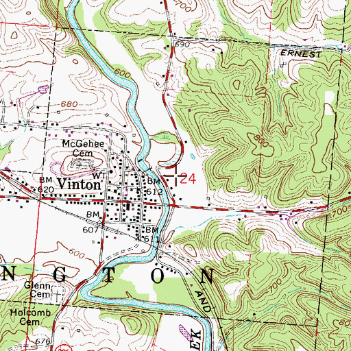 Topographic Map of Village of Vinton, OH