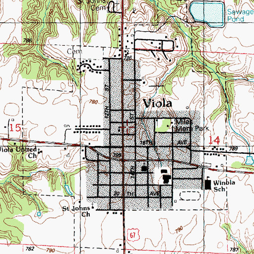 Topographic Map of Village of Viola, IL