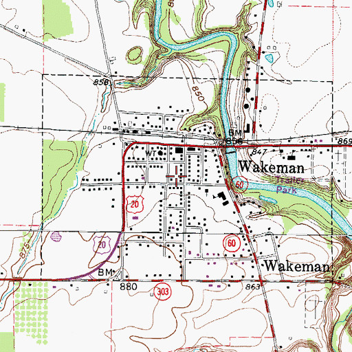 Topographic Map of Village of Wakeman, OH