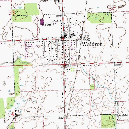 Topographic Map of Village of Waldron, MI