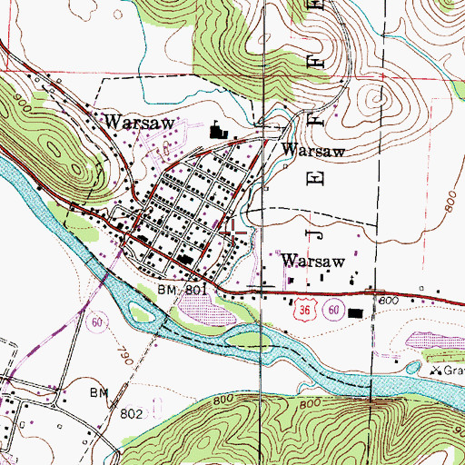 Topographic Map of Village of Warsaw, OH
