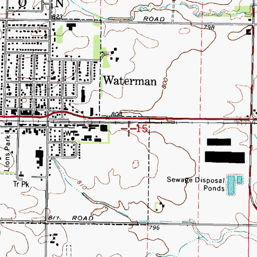 Topographic Map of Village of Waterman, IL