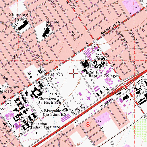 Topographic Map of California Baptist University, CA