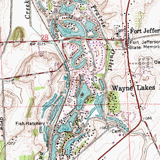 Topographic Map of Village of Wayne Lakes, OH