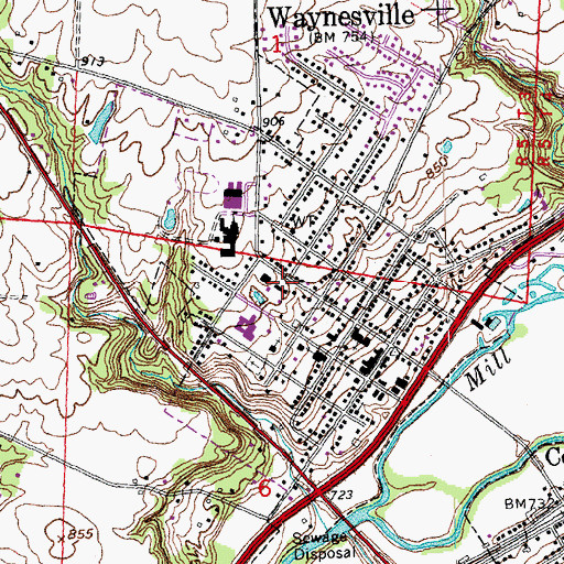 Topographic Map of Village of Waynesville, OH