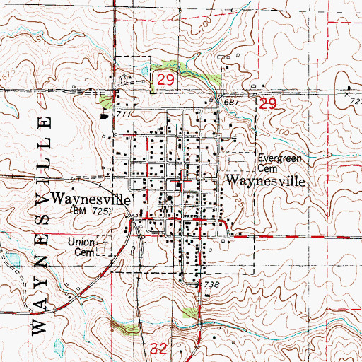 Topographic Map of Village of Waynesville, IL