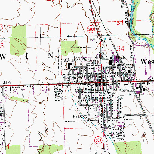 Topographic Map of Village of West Alexandria, OH