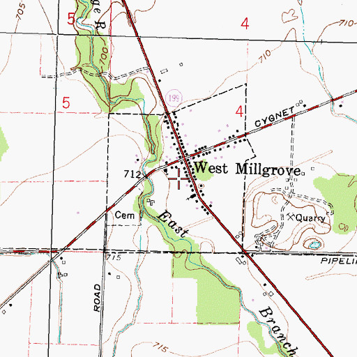 Topographic Map of Village of West Millgrove, OH