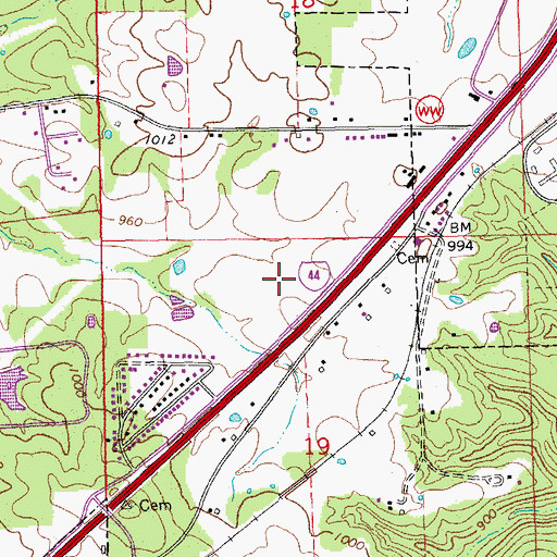 Topographic Map of Town of West Sullivan, MO