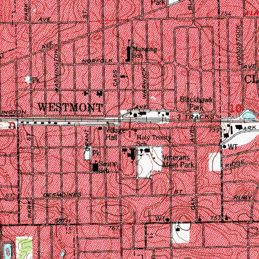 Topographic Map of Village of Westmont, IL