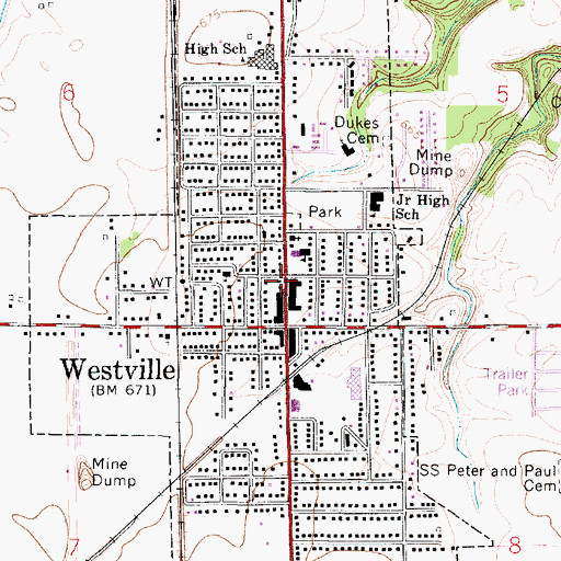Topographic Map of Village of Westville, IL