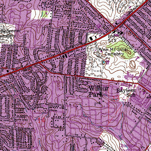Topographic Map of Village of Wilbur Park, MO
