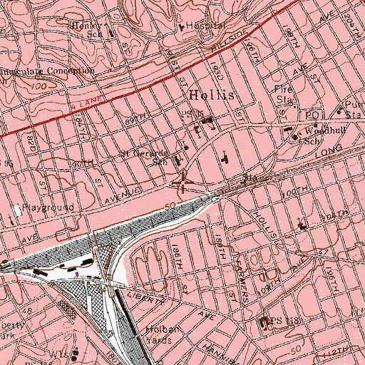 Topographic Map of Hollis Veterans Square, NY