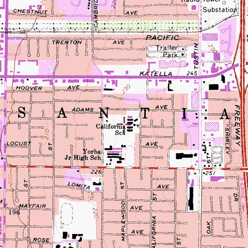 Topographic Map of California Elementary School, CA