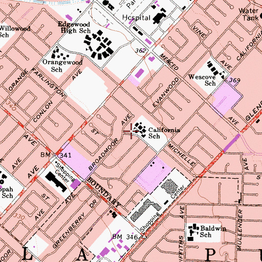 Topographic Map of California Elementary School, CA