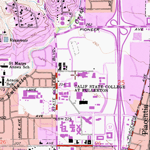 Topographic Map of California State University Fullerton, CA