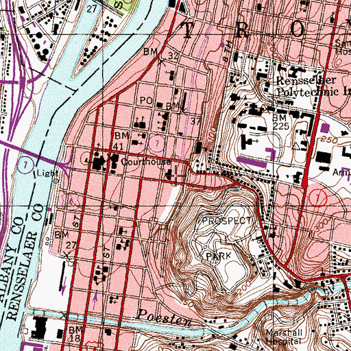 Topographic Map of Rensselaer County Jail, NY