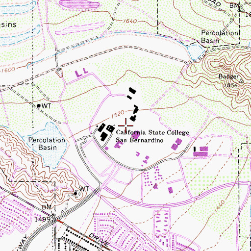 Topographic Map of California State University - San Bernardino, CA