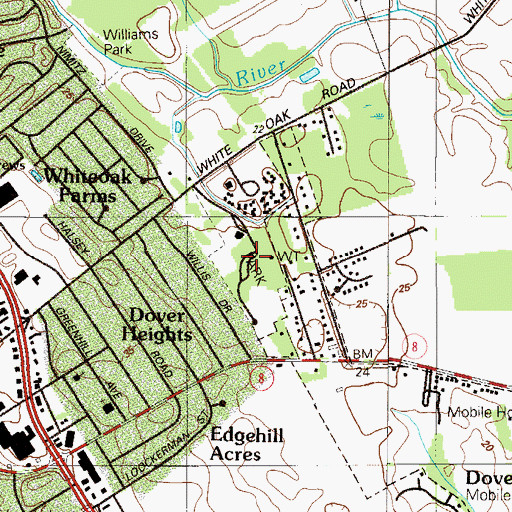 Topographic Map of Dover Park, DE