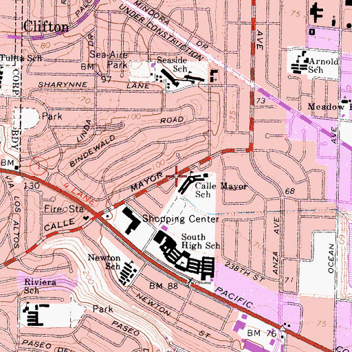 Topographic Map of Calle Mayor Elementary School, CA