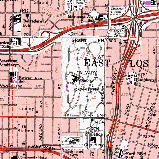 Topographic Map of Calvary Cemetery, CA