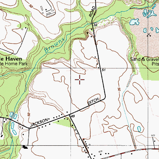 Topographic Map of Jacksons Ridge, DE