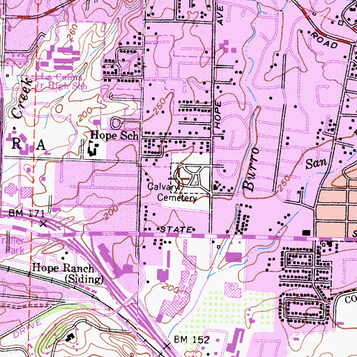 Topographic Map of Calvary Cemetery, CA