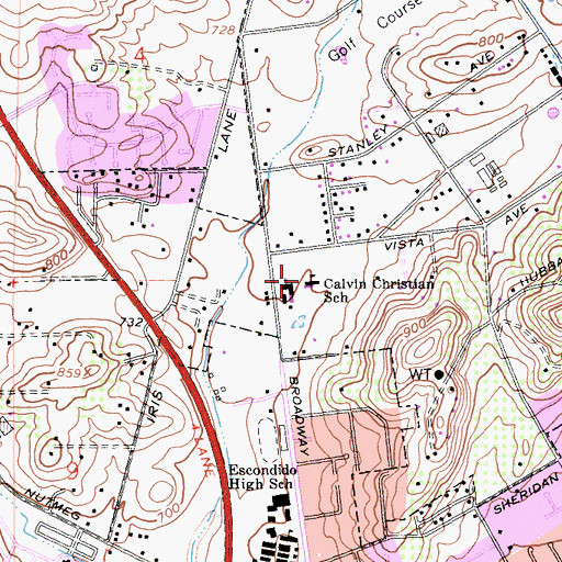 Topographic Map of Calvin Christian School, CA