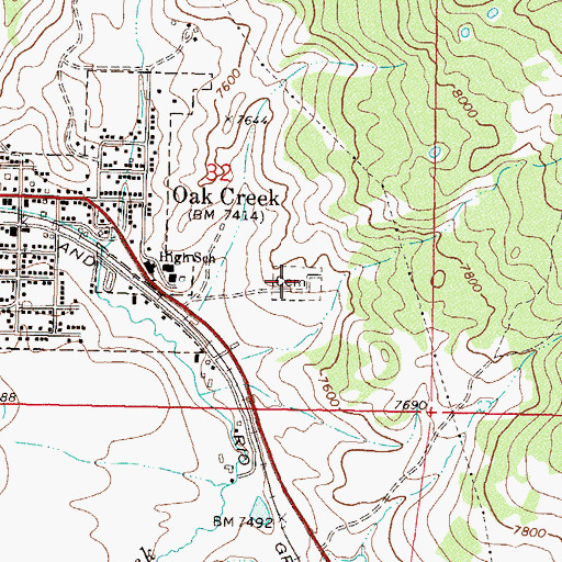Topographic Map of Oak Creek Cemetery, CO