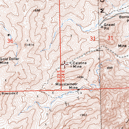 Topographic Map of Calzona Mine, CA