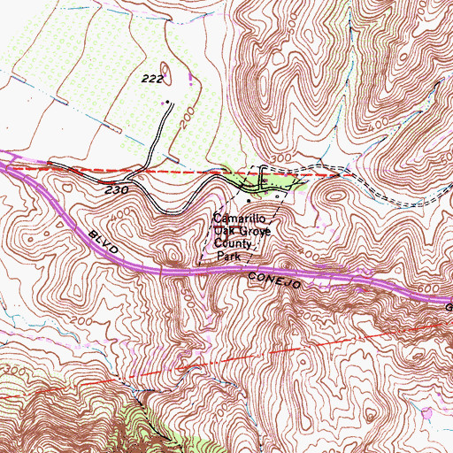 Topographic Map of Camarillo Oak Grove County Park, CA