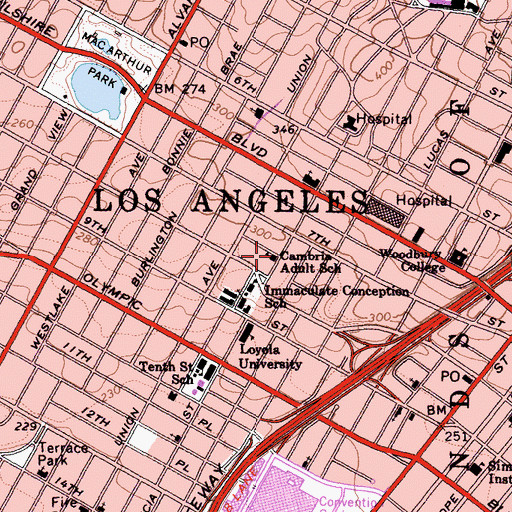 Topographic Map of Cambria Adult School, CA