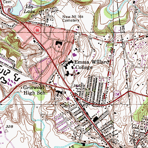 Topographic Map of Weaver Hall, NY