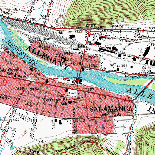 Topographic Map of Salamanca City Hall, NY