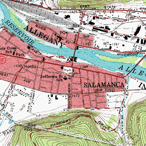 Topographic Map of First Baptist Church, NY