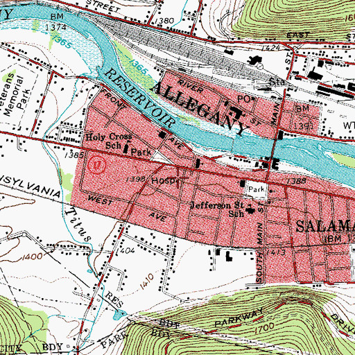 Topographic Map of Salamanca District Hospital (historical), NY