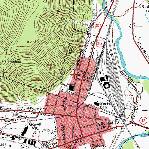 Topographic Map of Highland Avenue School (historical), NY