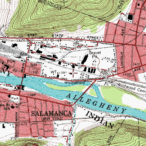 Topographic Map of Salamanca Fire Department, NY