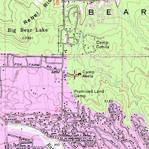 Topographic Map of Camp Akela, CA