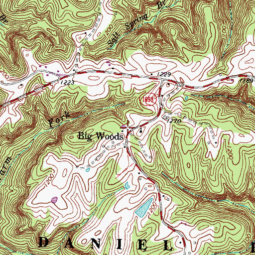 Topographic Map of Big Woods Post Office (historical), KY