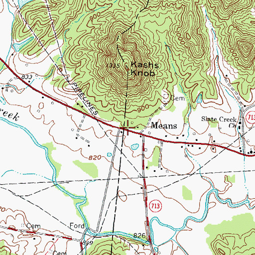 Topographic Map of Means Post Office, KY