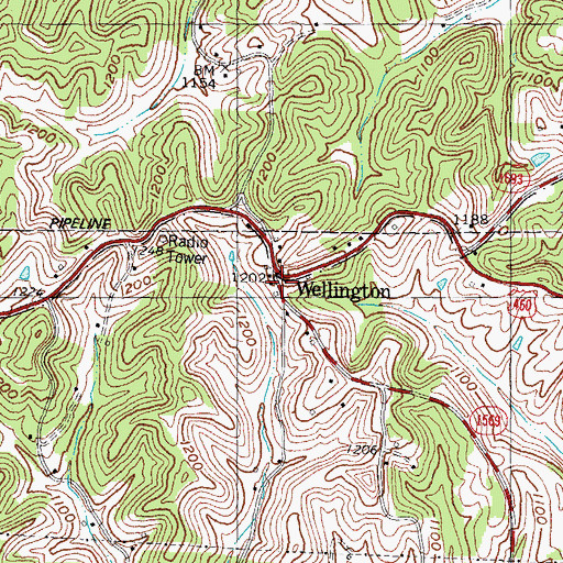 Topographic Map of Wellington Post Office, KY