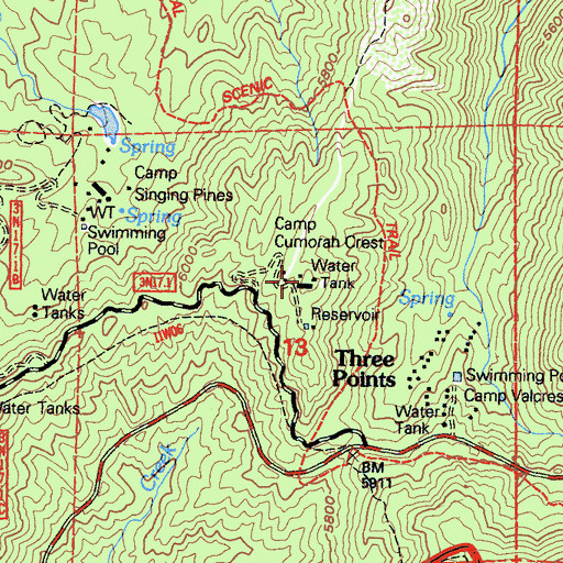 Topographic Map of Camp Cumorah Crest, CA