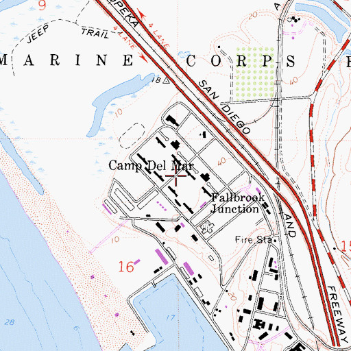 Topographic Map of Camp Del Mar, CA