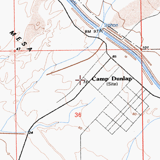 Topographic Map of Camp Dunlap, CA