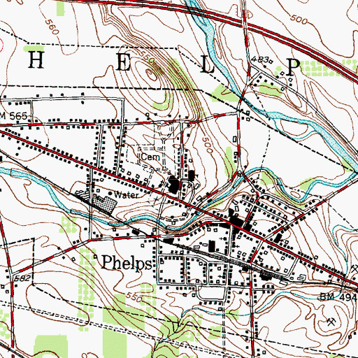 Topographic Map of Phelps Central School, NY